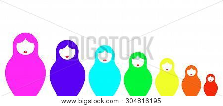 Russian Nesting Dolls Matrioska, Set Icon Colorful Symbol Of Russia, Rainbow Color. Colorful Set Fas
