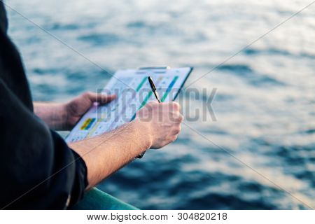 Deck Officer On Deck Of Offshore Vessel Or Ship