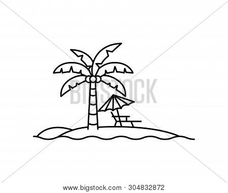 Palm Tree With Beach Umbrella Striped Vector Illustration Design