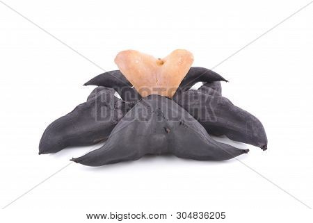 Boiled Bull Horn Shaped Water Caltrop Nut On White Background