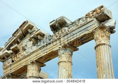 detail from archaelogical site of Roman ruins in Alanya Town of Antalya , Turkey