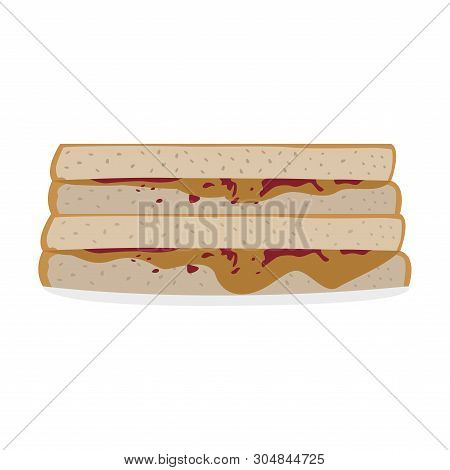 Peanut Butter Sandwich On A White Background - Vector
