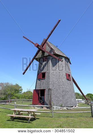 Old Mill, The Oldest Functioning Wooden Windmill In The United States Used To Grind Corn. Nantucket,