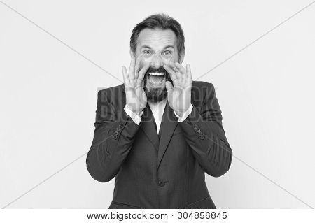 Man Shouting To You. Art Of Negotiations. Man Try To Persuade You In Something. Mature Charismatic S
