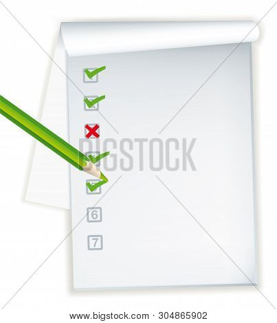 Paper Notebook Open With Ticked And Crosses Checklist.
