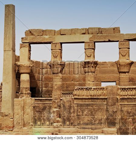 Reliefs And Pillars Of The Island Of File, Assuan, Egypt