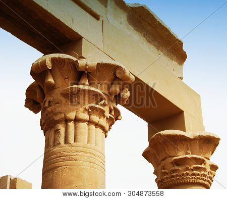 Reliefs And Pillars Of The Island Of File, Assuan, Egypt