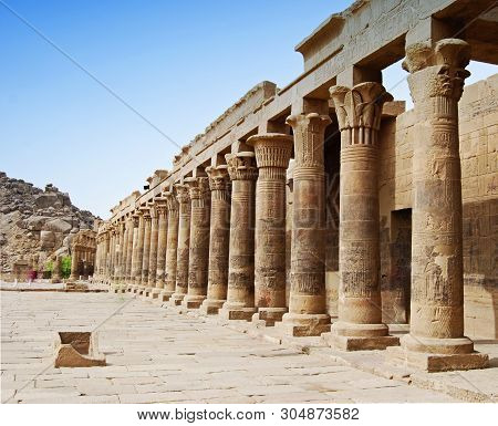 Reliefs And Pillars Of The Island Of File, Assuan, Egypt