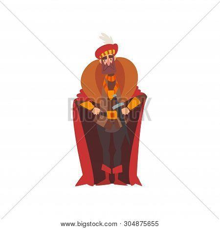European Majestic Nobleman Or King, Medieval Historical Cartoon Character In Traditional Costume Vec