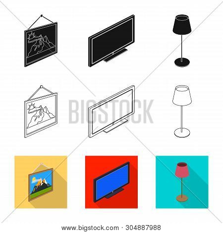 Vector Illustration Of Bedroom And Room Logo. Set Of Bedroom And Furniture Stock Symbol For Web.
