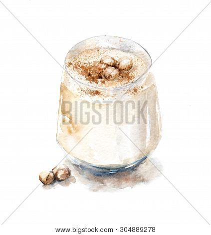 Watercolor Drawing Of Bosa Drink, Liquid Bread, Turkish Boza
