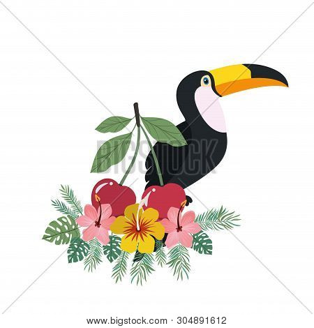 Pattern Of Toucan And Summer Flower Vector Illustration Design