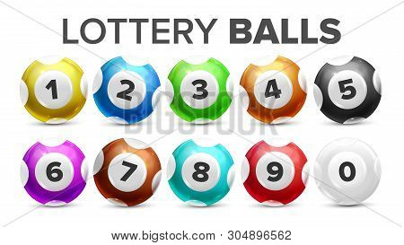 Balls With Numbers For Lottery Game Set Vector. Collection Glossy Colorful Spheres For Lotto, Kenny,