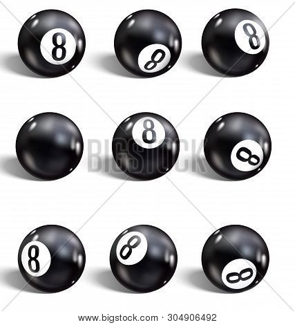 Eight Ball. Set Of Realistic 8 Ball. Isolated On A White Background. Vector Illustration Billiards.