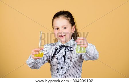 Focusing On Work. Child Study Bilogy Lesson. Science Research In Lab. Small School Girl. Back To Sch