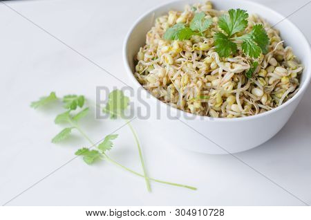 Mung Beans Salad On White Background, In A Deep Plate