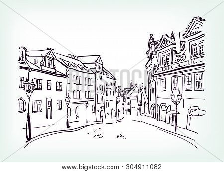 Prague Vector Sketch Street Line Art Souveneer