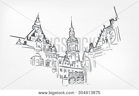 Sketch Vector Illustration Dresden Line Art Isolated