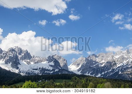 Panorama Of The Wilder Kaiser Mountain Range In Austria