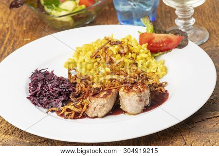 Swabian Pork Fillets With Spaetzle On A Plate