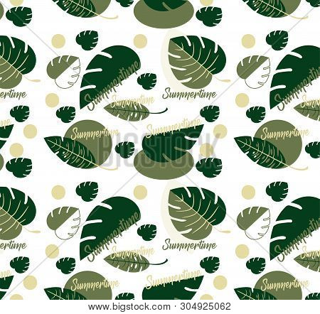 Seamless Plants Pattern - Tropical Leaves. Flat Vector Design - Summer Pattern