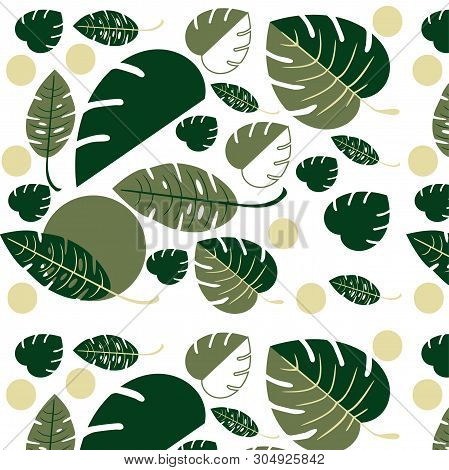 Seamless Plants Pattern - Tropical Leaves. Flat Vector Design - Summer Pattern. Beautiful Design Bot