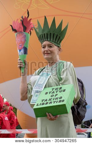 London, United Kingdom, June 4th 2019:- Auriel Glanville, Member Of Friends Of The Earth Protesting 