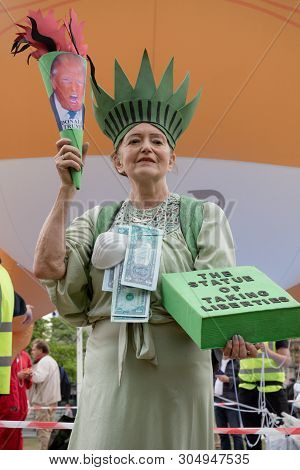 London, United Kingdom, June 4th 2019:- Auriel Glanville, Member Of Friends Of The Earth Protesting 