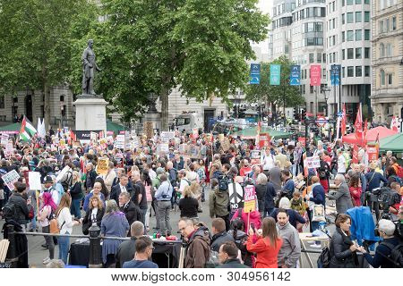 London, United Kingdom, June 4th 2019:- Protesters Gather In Trafalgar Sqaure To Protest The State V