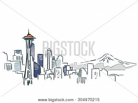 Seattle Usa City Sketch Vector Illustration Line Art