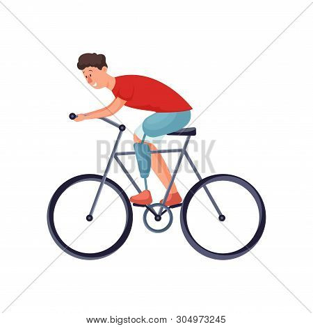 Cute Young Boy With Prosthetic Leg Riding Bicycle