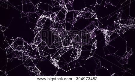 Digital Plexus Of Glowing Lines And Dots. Abstract Background. 3D Rendering