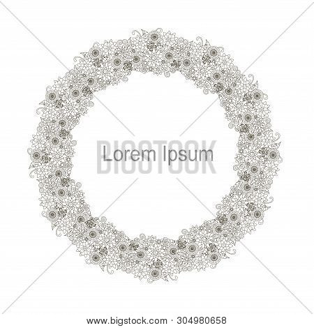 Outlines Monochrome Wreath, Lorem Ipsum, Thin Black Lines, Decorative Element Stock Vector Illustrat