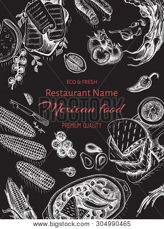 Vector Illustration Sketch - Mexican Food. Card Menu Mexican Cuisine. Vintage Design Template, Banne