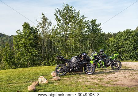 Reboszewo, Poland - June 2, 2019: Sport Motorcycles, Yamaha Yzf-r1 And Kawasaki Ninja Parked At The 
