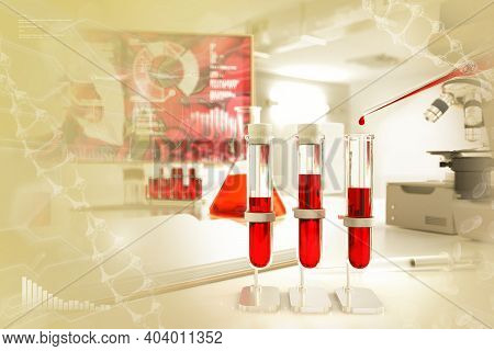 Proofs In Biotechnology Clinic - Blood Analysis For Protein Or Aids, Medical 3d Illustration With Cr