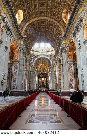 Rome, Italy - April 9, 2012: Saint Peter's Basilica (basilica San Pietro) Interior In Rome. It Is Co