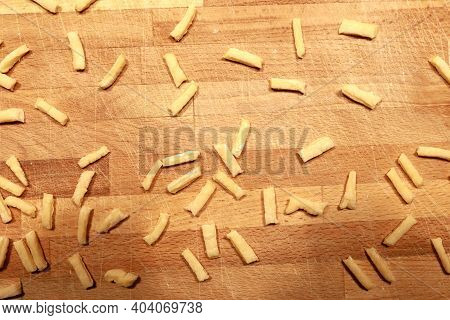 Pieces Of Dough On Wooden Board For Cooking Chak-chak