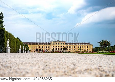Vienna, Austria - August 29, 2019. Classic View Of Famous Schonbrunn Palace In Vienna