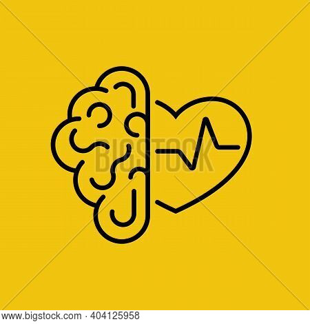 The Heart And Brain Work Together. Blackline Design. Connection Of Mind And Feelings. Abstract Backg