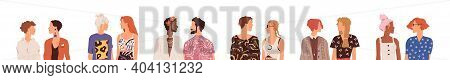 Set Of Homosexual And Heterosexual Parners. Collection Of Faceless Couples. Young Modern People Talk
