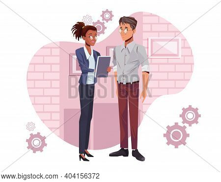 Vector Design Illustration Of Young Business Working Character. Usable For Banner, Poster, Backgroun