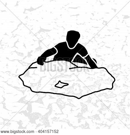 Extreme Climbing Men Vector Silhouette An A Rock. Rock Climbing Badge. Men Doing Extreme Sport, Adre