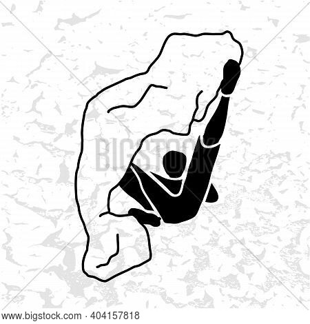 Silhouette Of A Climber. Rock Climbing Badge. Men Doing Extreme Sport, Adrenaline Activity Of Strong