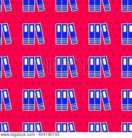 Blue Office Folders With Papers And Documents Icon Isolated Seamless Pattern On Red Background. Offi