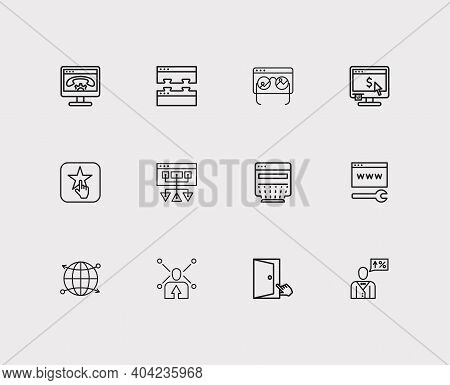 Engine Icons Set. Web Development And Engine Icons With Accessibility, Customer Review And Sitemap. 