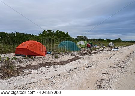Everglades National Park, Florida - 01-14-21 - Beach Campsite On Middle Cape Sable In Everglades Nat