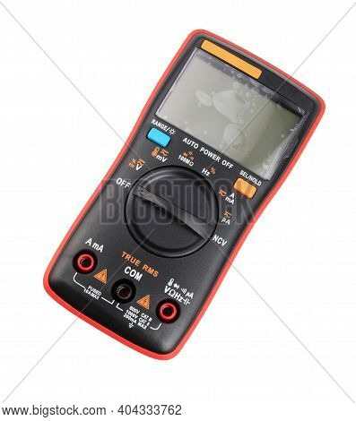 Black Digital Multimeter Isolated On White Background At Dry Day