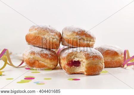 Traditional German Donut Like Dessert Called 'berliner Pfannkuchen' Filled With Jam Made From Sweet 