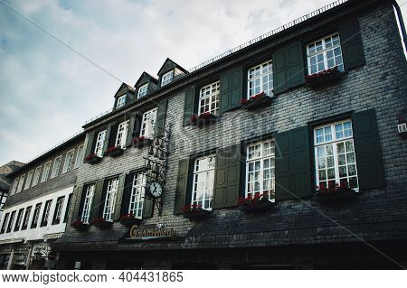 Monschau, Germany - Mai 22 2019: Small Picturesque Town In The Eifel Region In Noth Rhine-westphalia